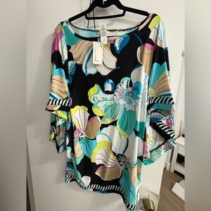 Trina Turk Black Multicolor Floral Blouse